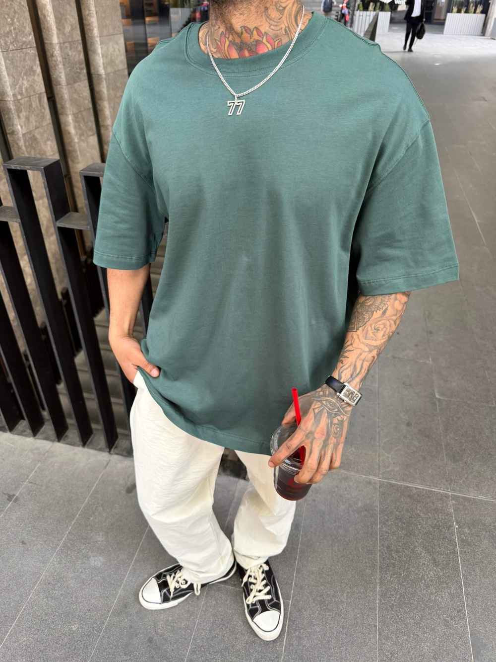 Basıc Oversize Tişört - Yeşil