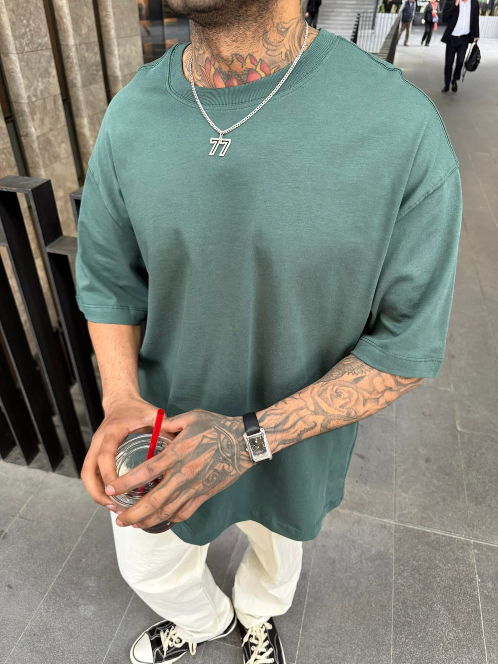 Basıc Oversize Tişört - Yeşil