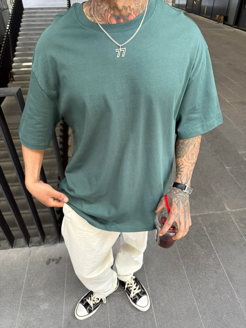 Basıc Oversize Tişört - Yeşil