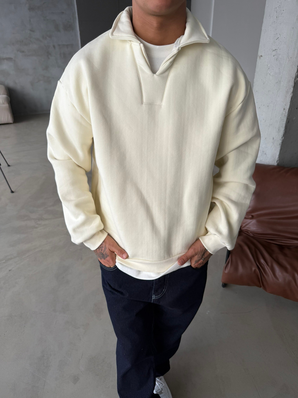 Basic  Pat Yaka Polo Sweat - Bej