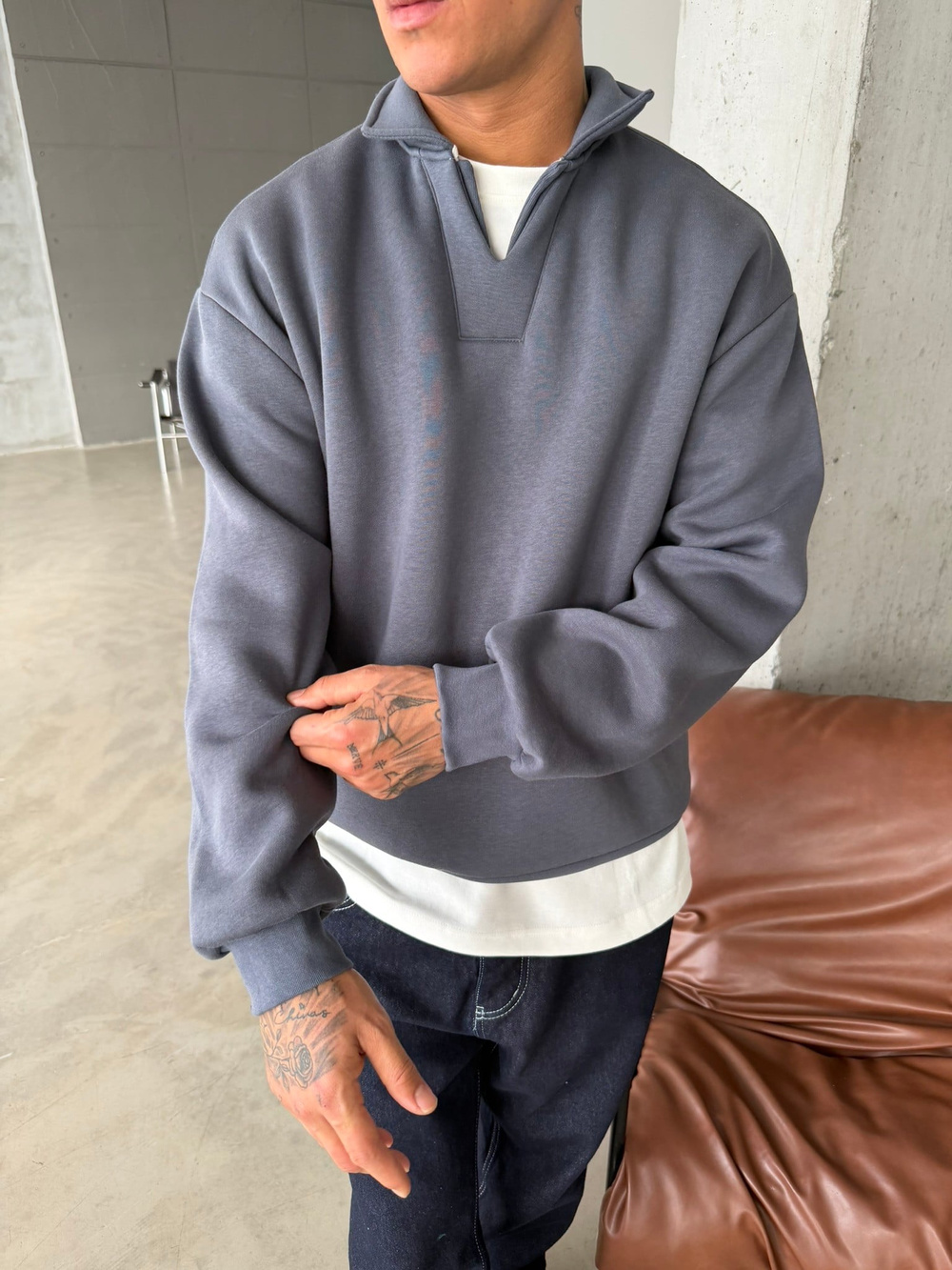 Basic  Pat Yaka Polo Sweat - Füme