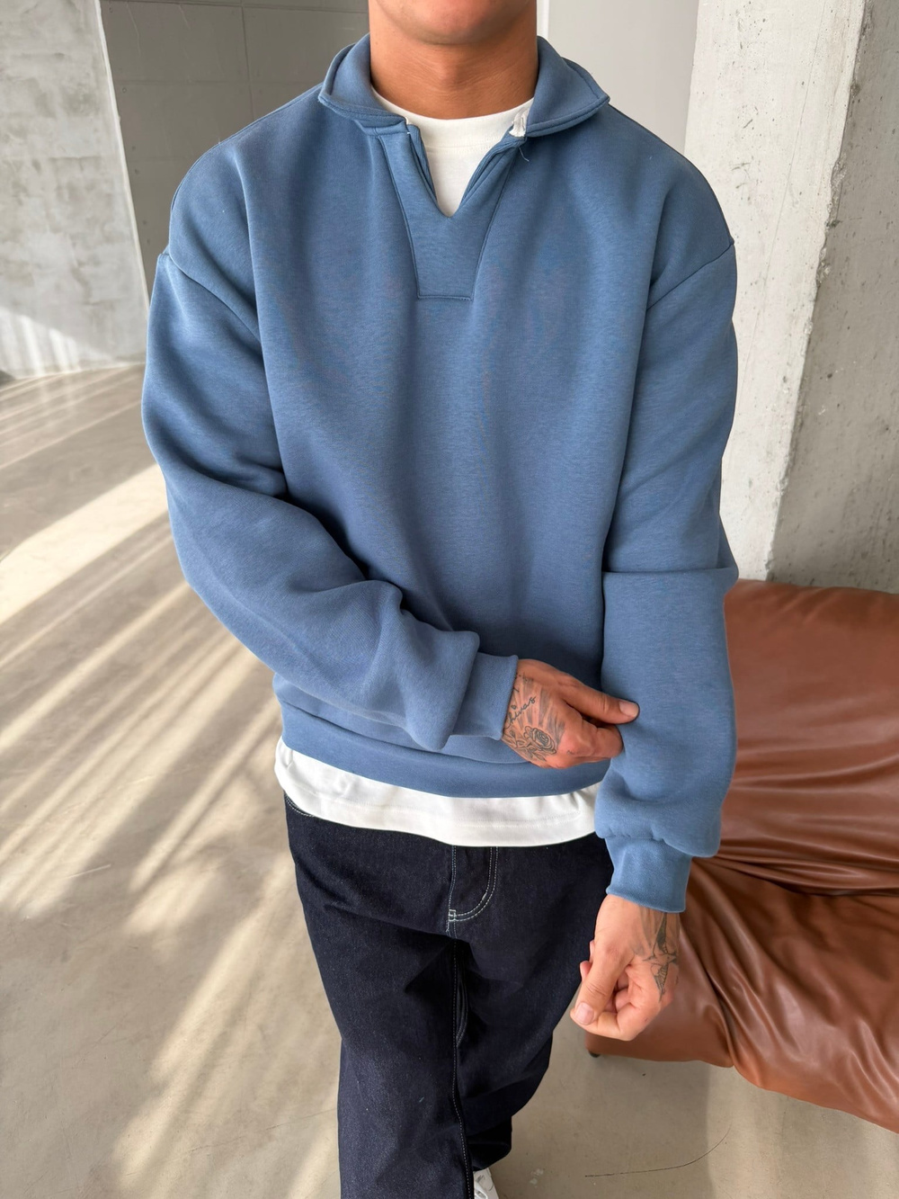 Basic  Pat Yaka Polo Sweat - İndigo