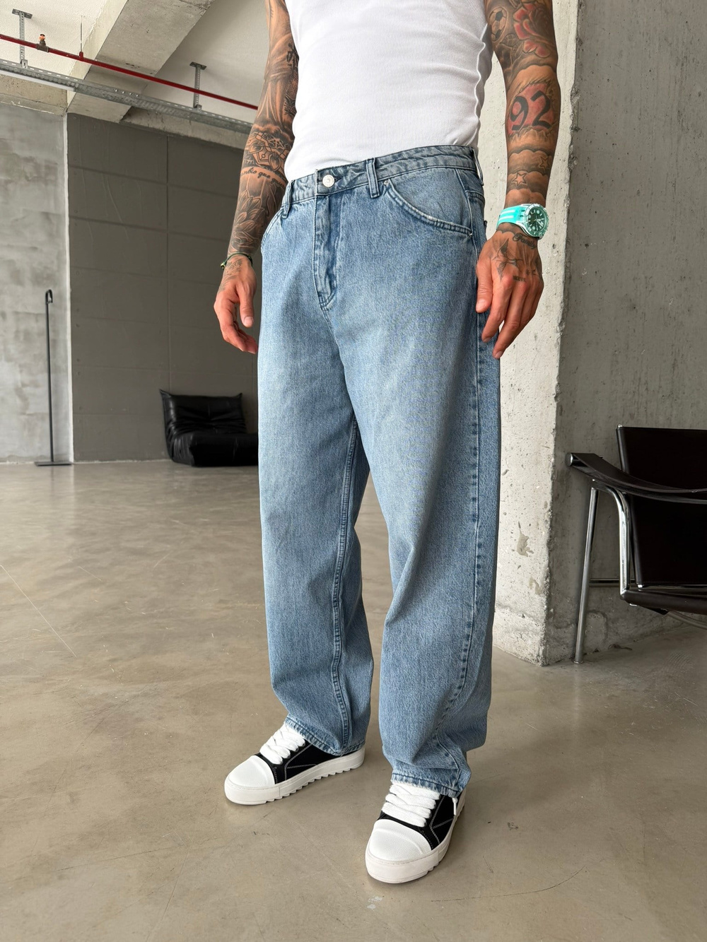 Basic Premium Relax Baggy Pantolon - Mavi