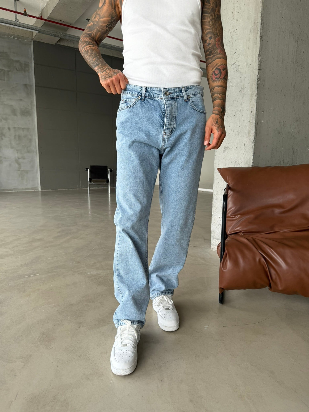Basic Premium Wide Baggy Pantolon - Mavi