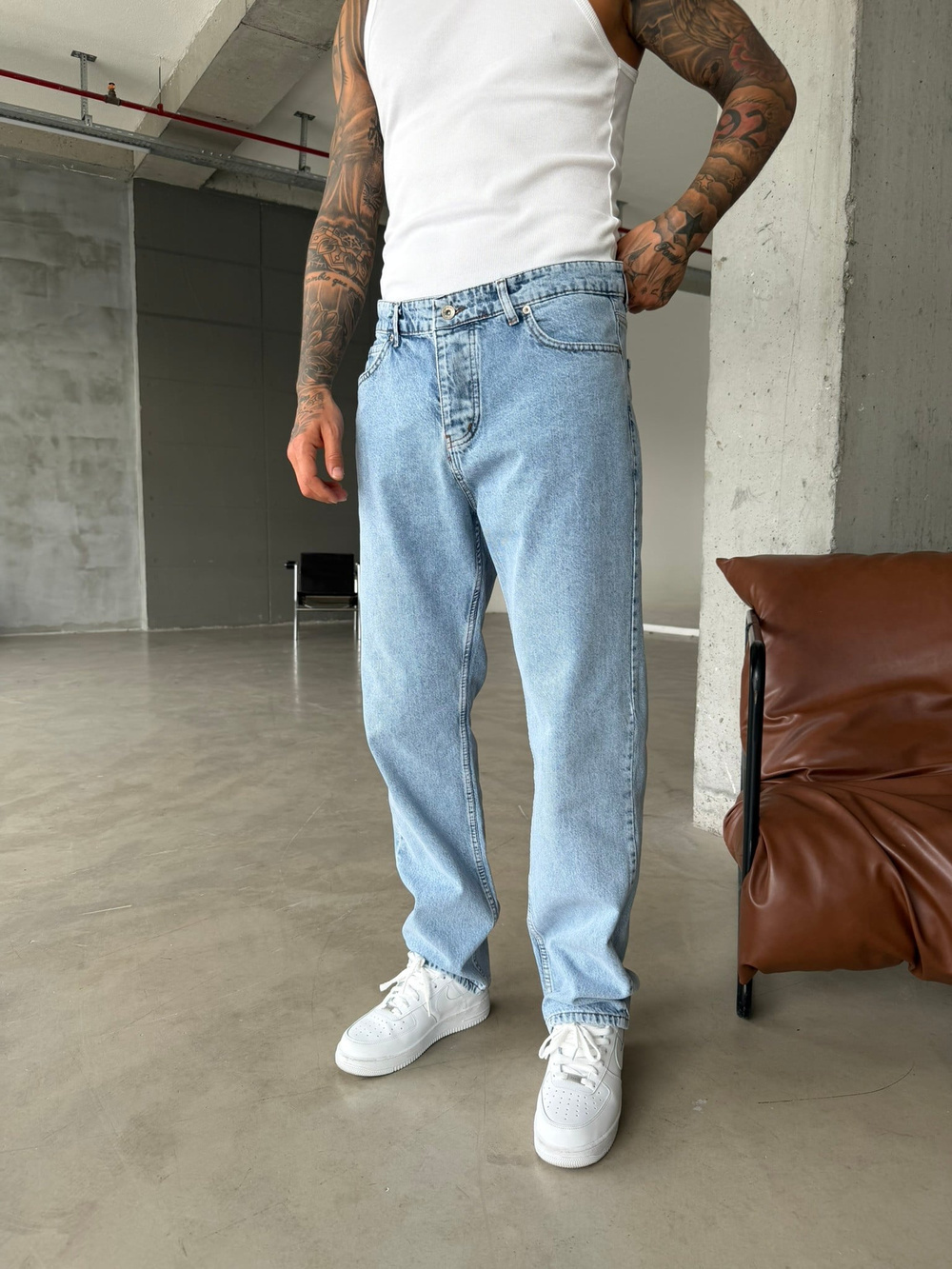 Basic Premium Wide Baggy Pantolon - Mavi