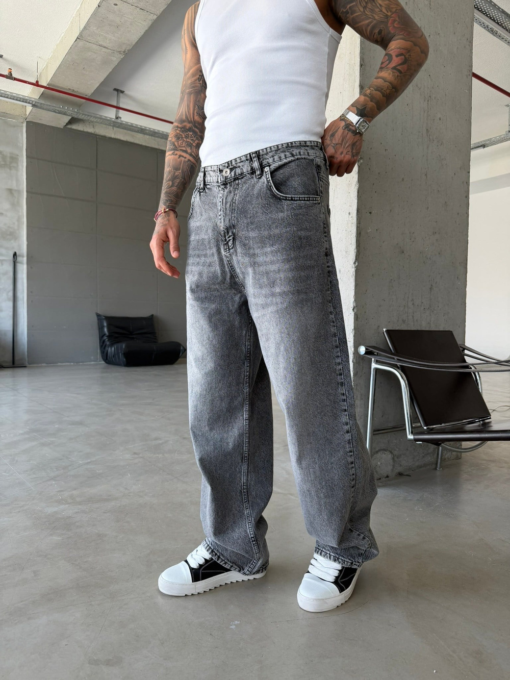Basic Relax Baggy Pantolon - Gri