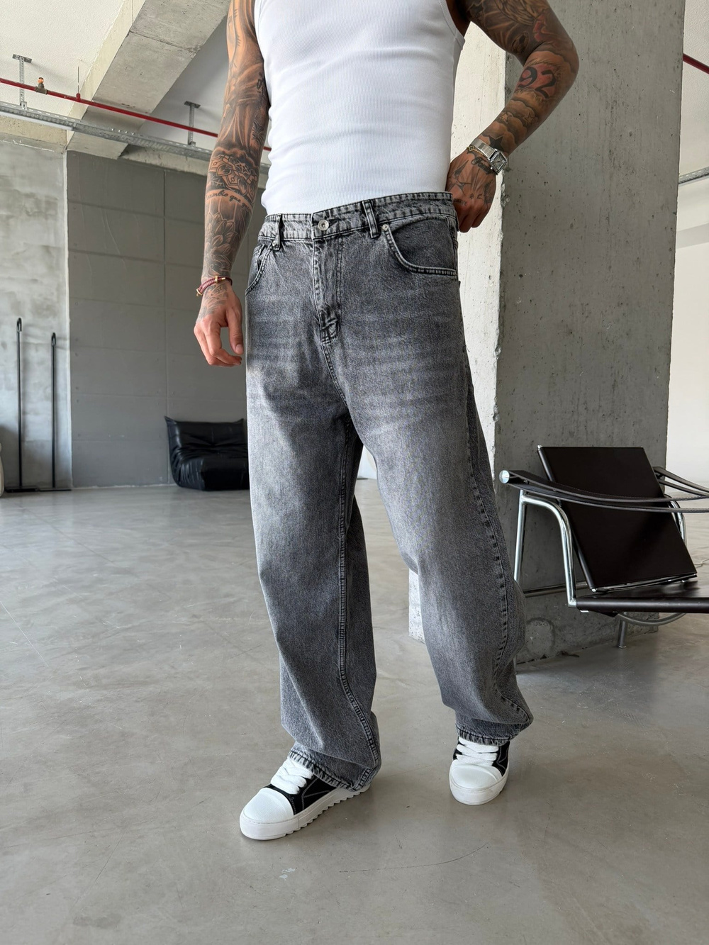 Basic Relax Baggy Pantolon - Gri