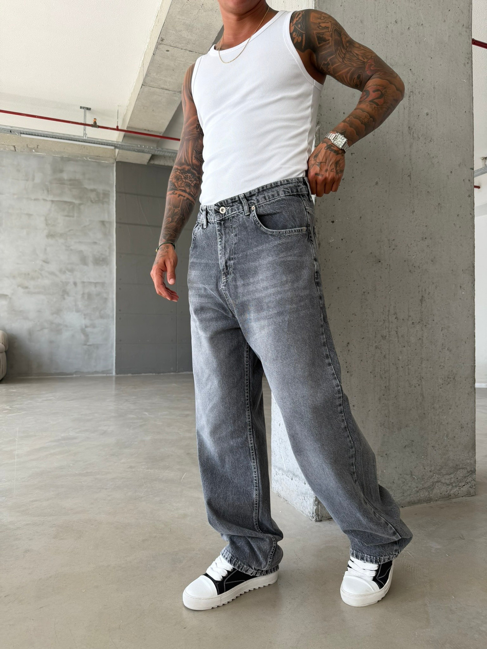 Basic Relax Gri Baggy Pantolon