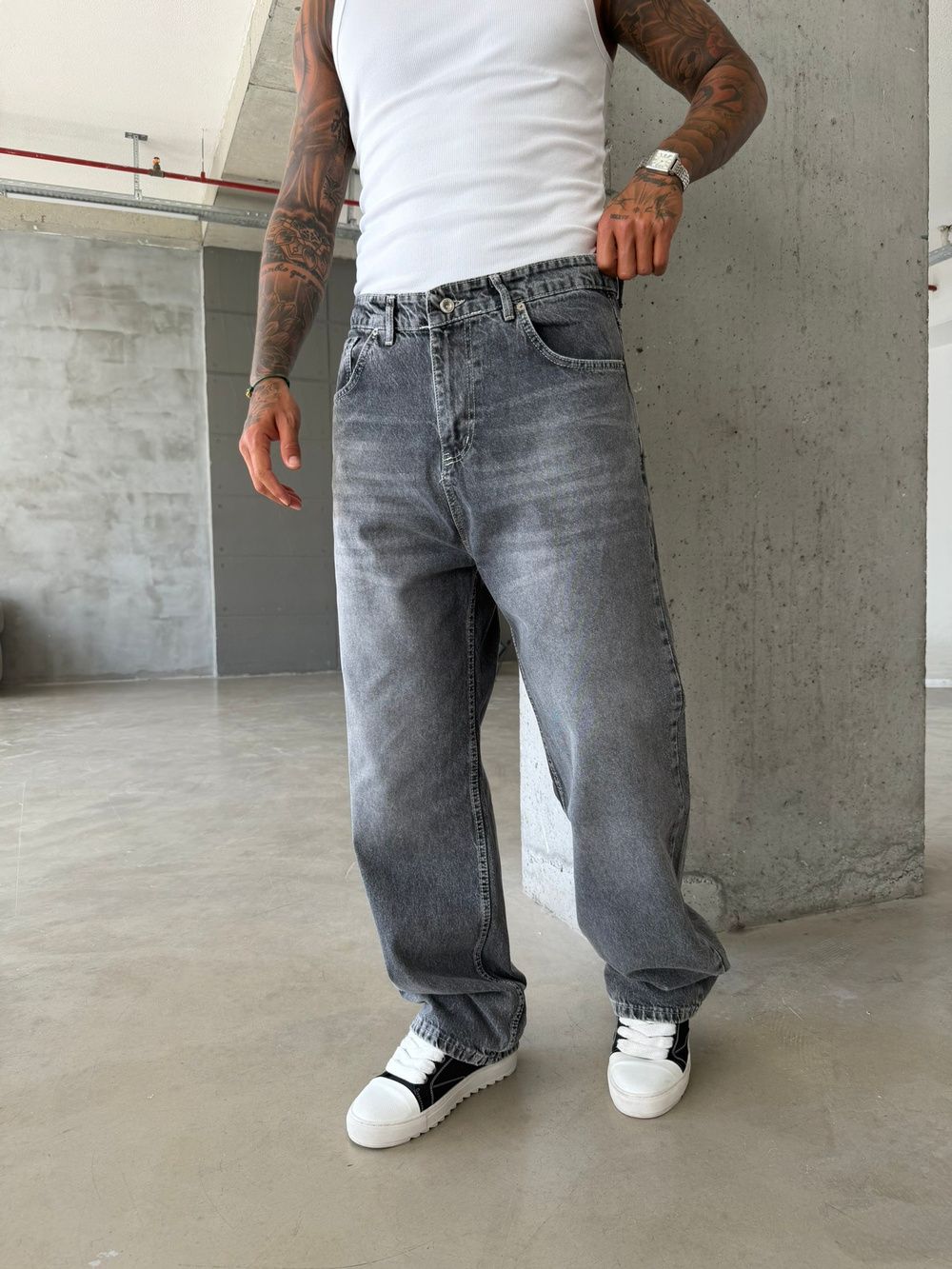 Basic Relax Gri Baggy Pantolon