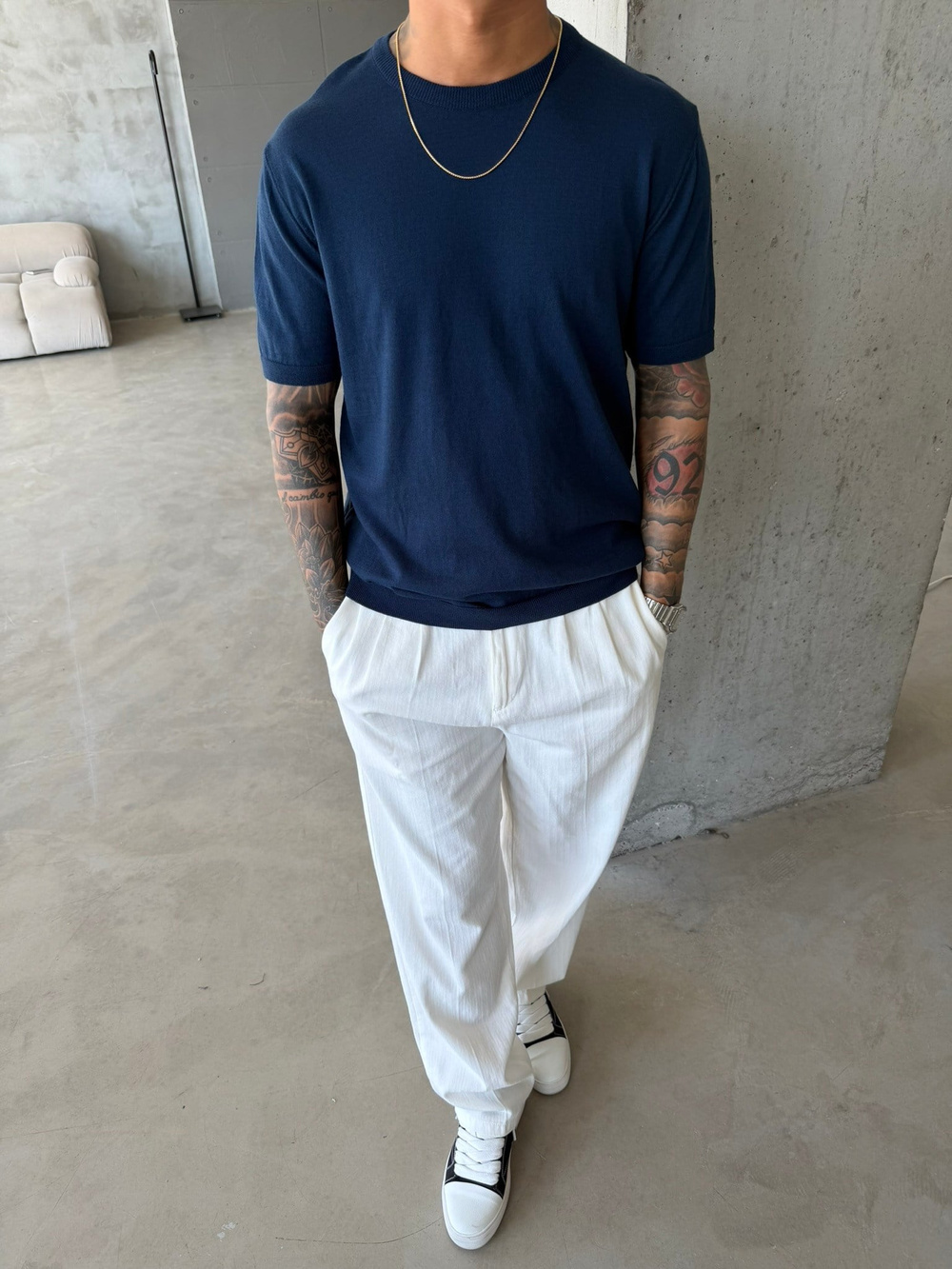 Old Money Basic Triko T-Shirt - Lacivert