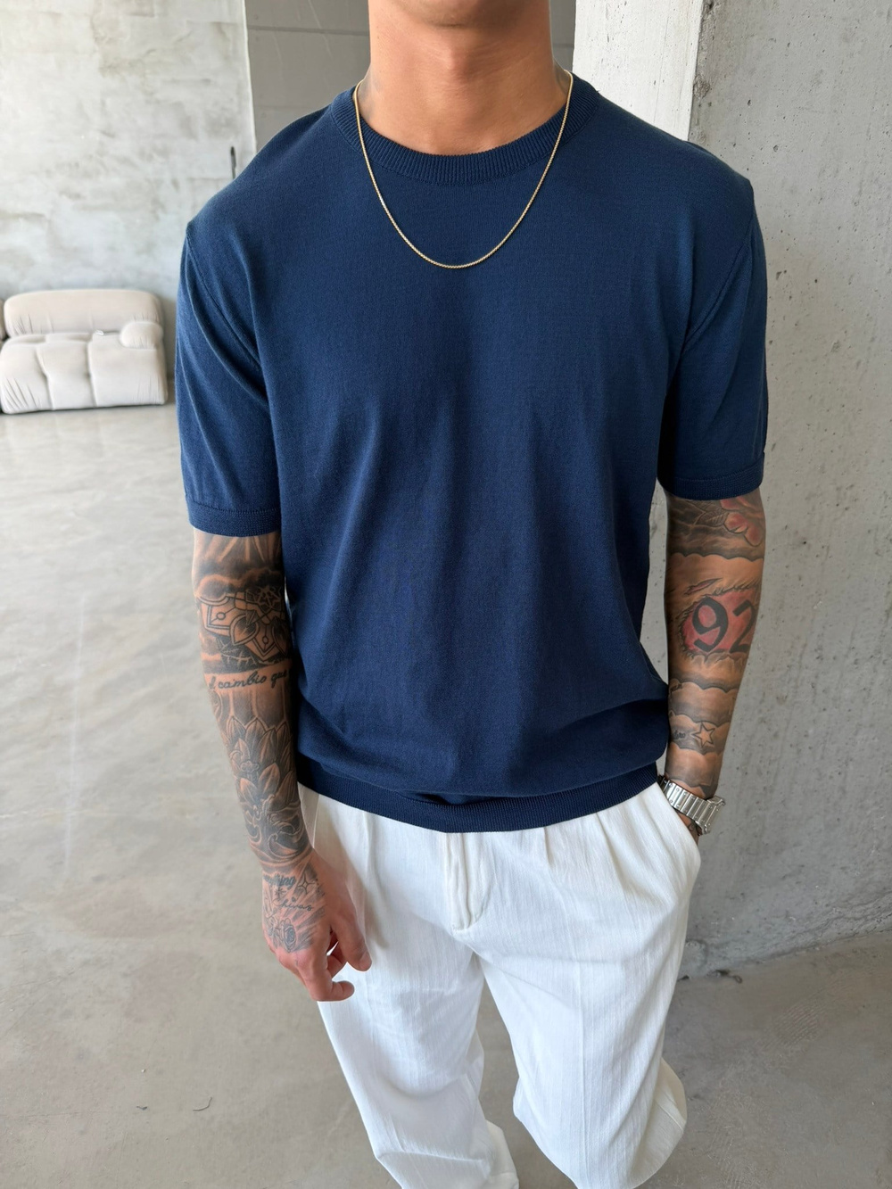 Old Money Basic Triko T-Shirt - Lacivert