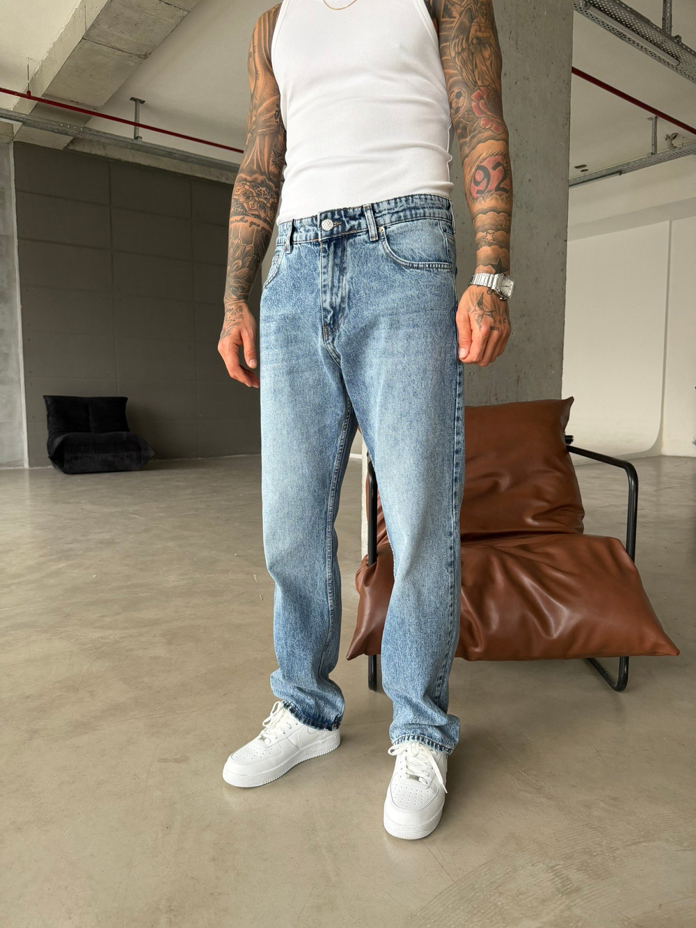 Basic Yıkama Baggy Pantolon - Mavi