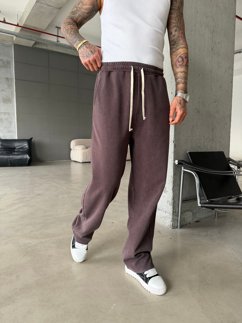 Basic Yıkamalı Acid Baggy Eşofman - Kahve