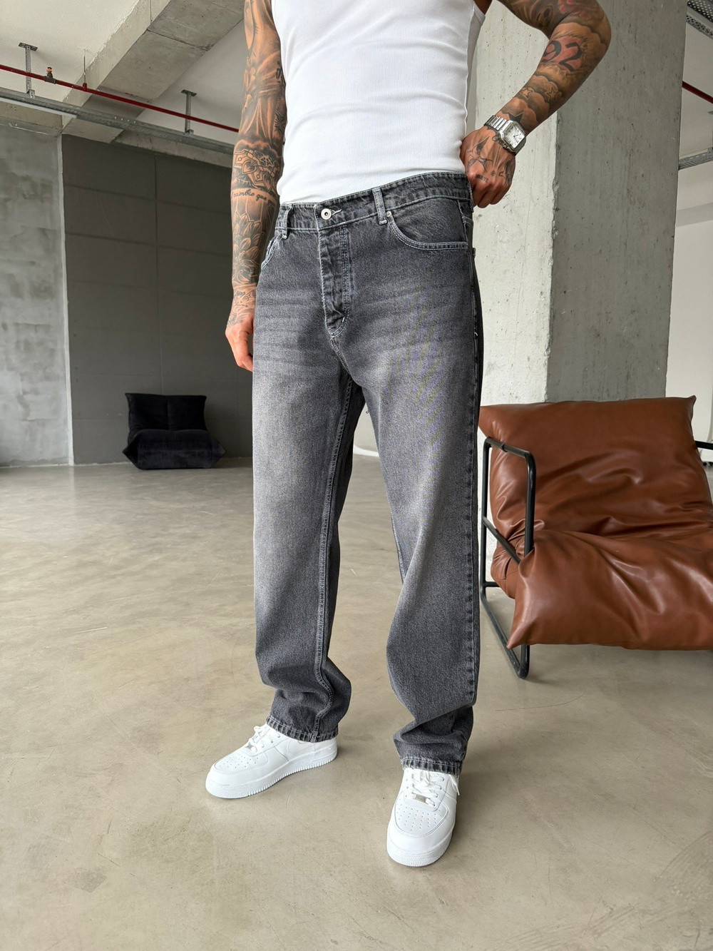 Basic Yıkamalı Baggy Pantolon - Füme