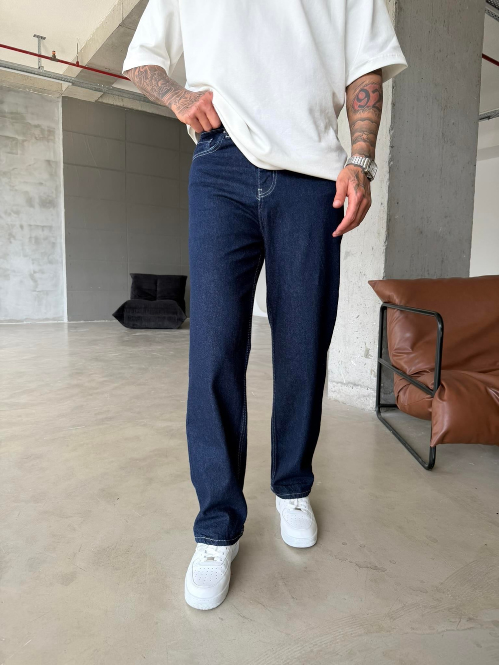 Beyaz İp Detaylı Relax Baggy Pantolon - Lacivert