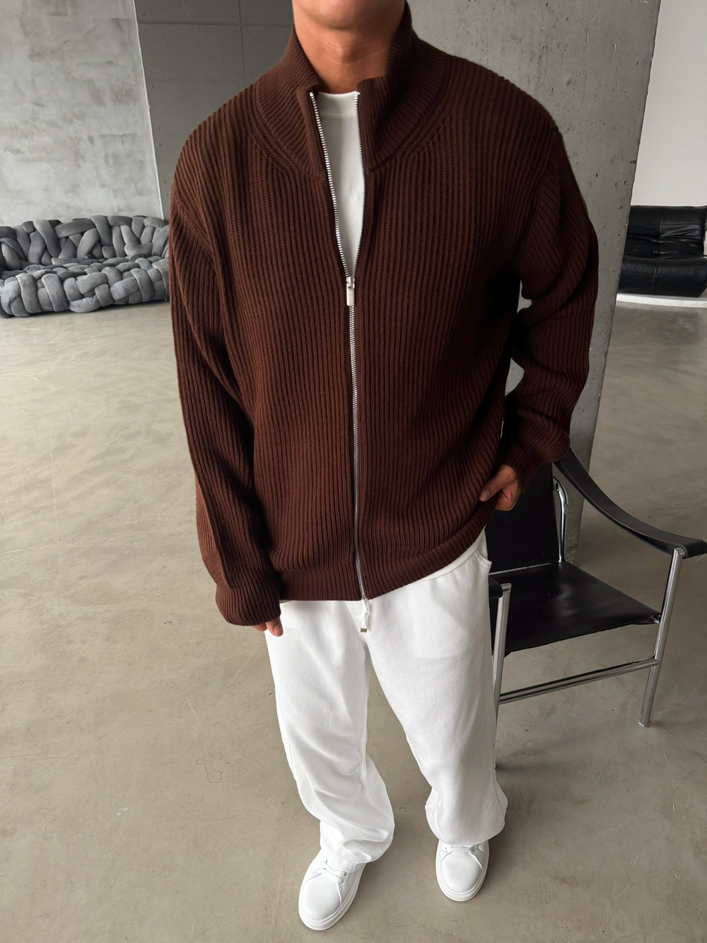 Bordeaux Zip Knit Hırka