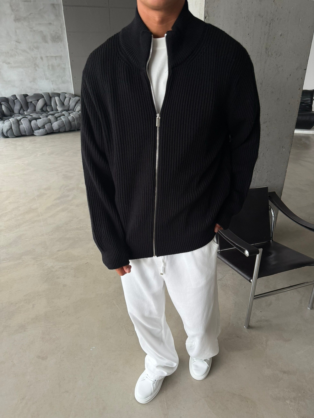 Bordeaux Zip Knit Hırka