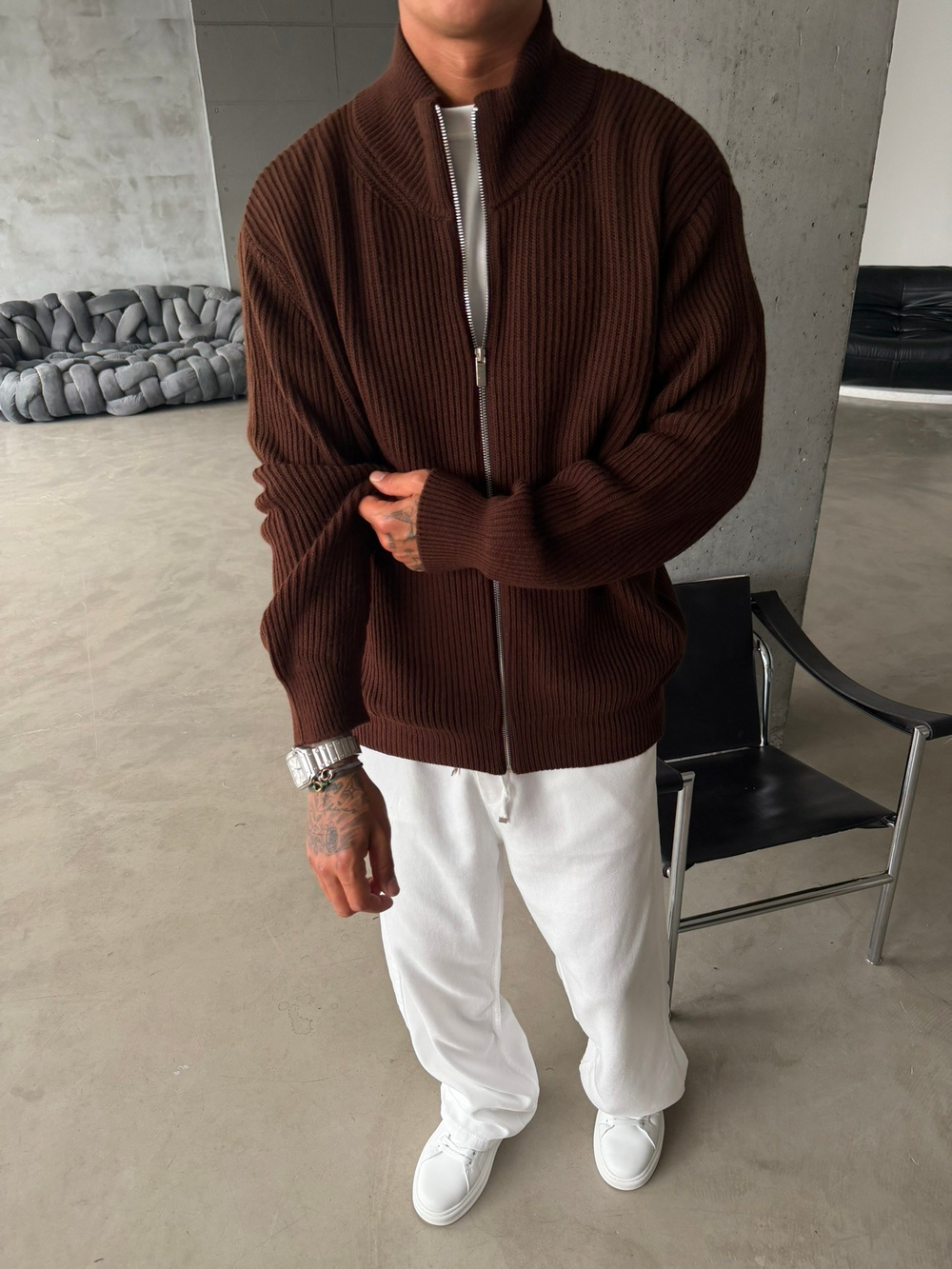 Bordeaux Zip Knit Hırka