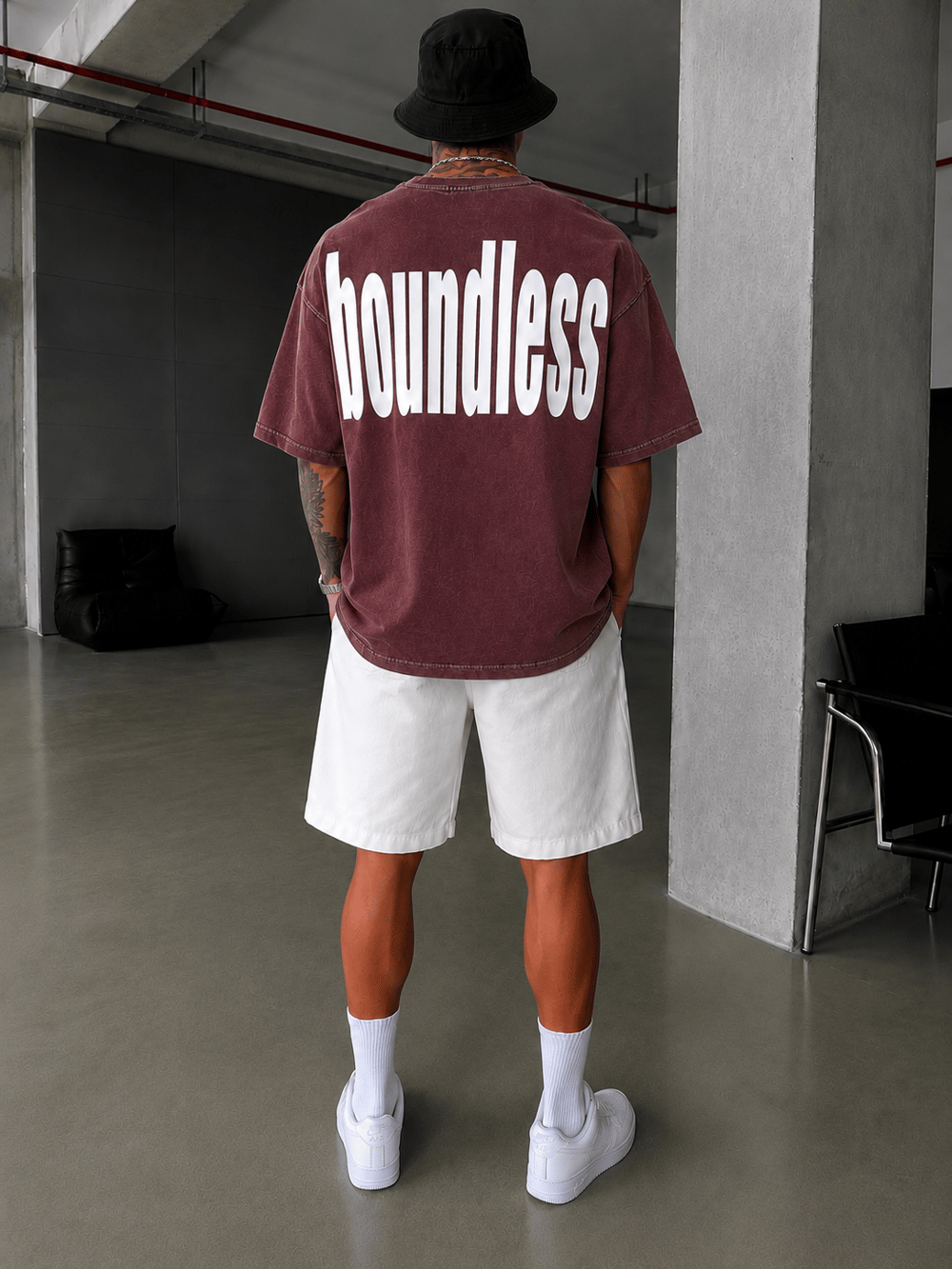 Boundless Oversize Yıkamalı T-Shirt-Bordo