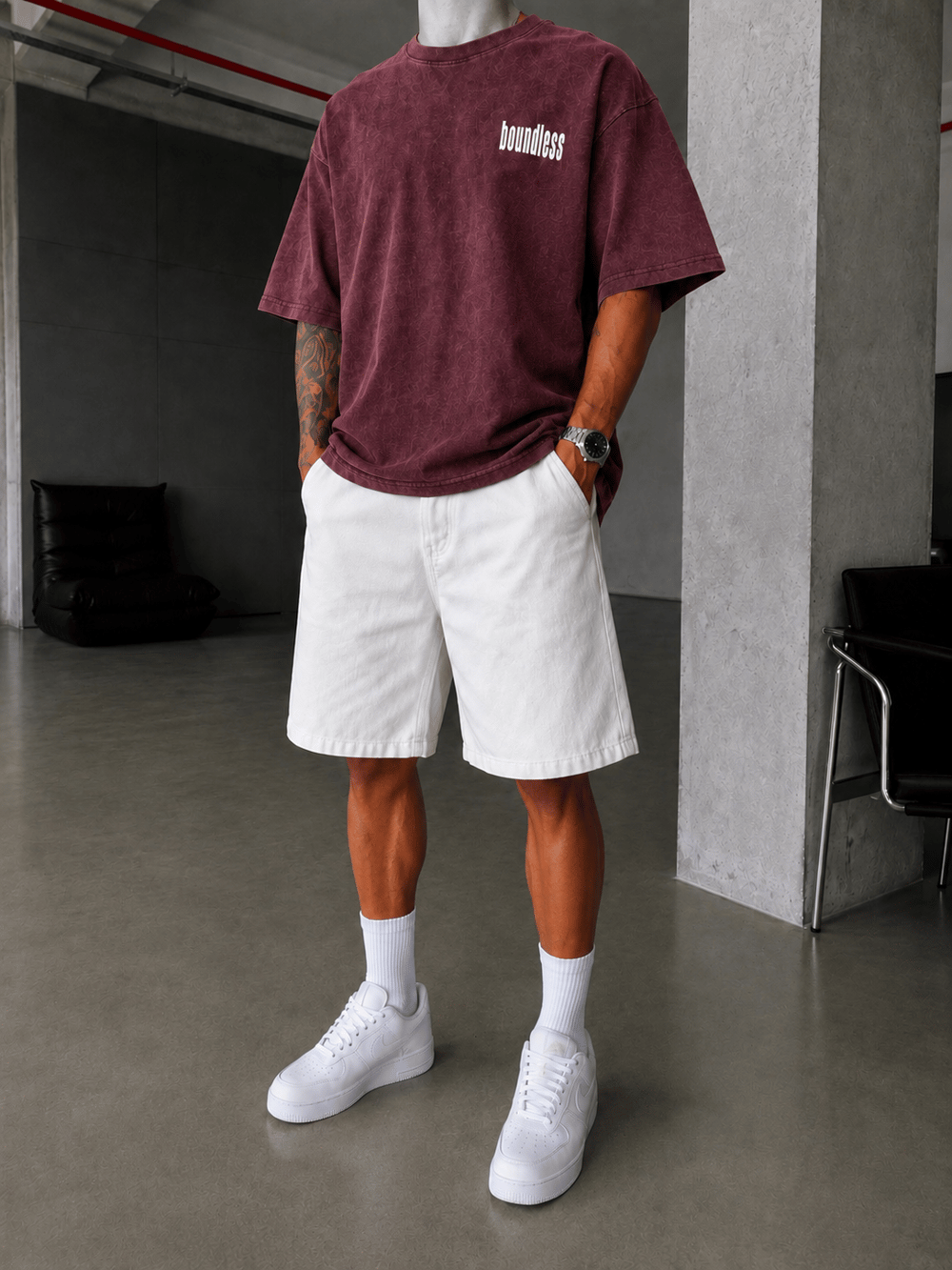 Boundless Oversize Yıkamalı T-Shirt-Bordo