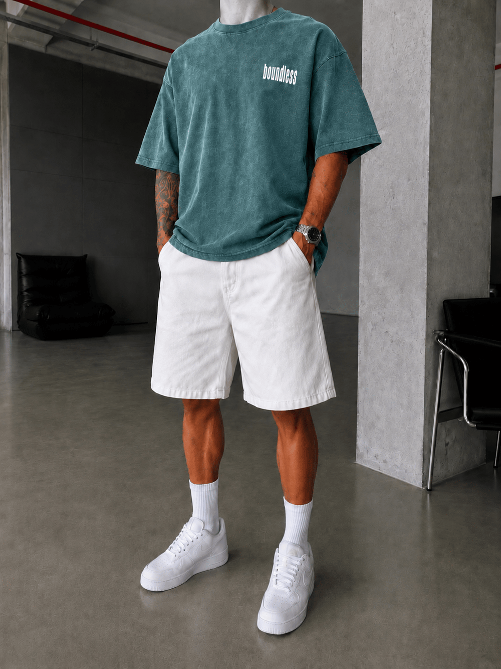 Boundless Oversize Yıkamalı T-Shirt-Yeşil