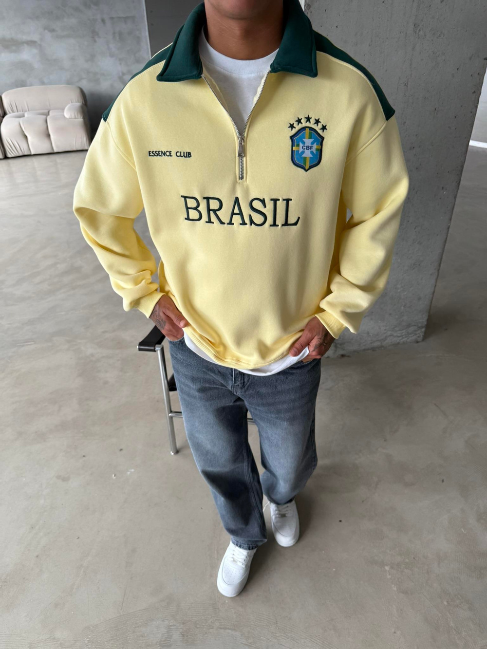 Brasil Yarım Fermuar Sweatshirt - Sarı