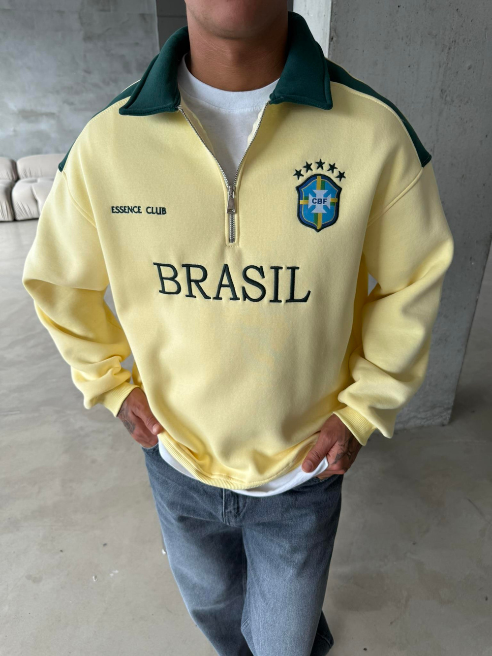 Brasil Yarım Fermuar Sweatshirt - Sarı