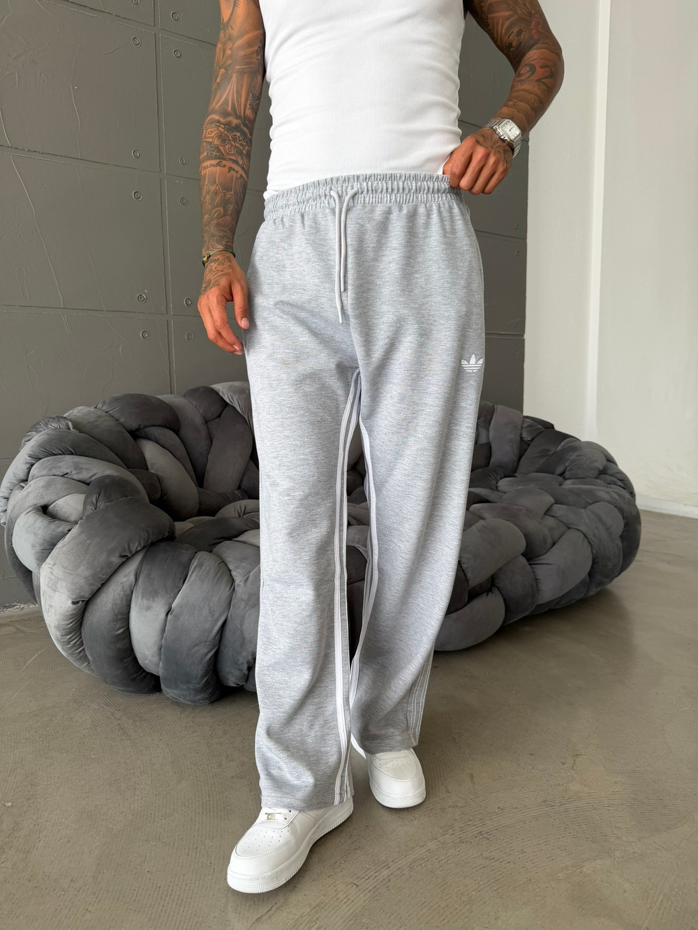 Cift Ters Şeritli Premium Baggy Eşofman - Gri