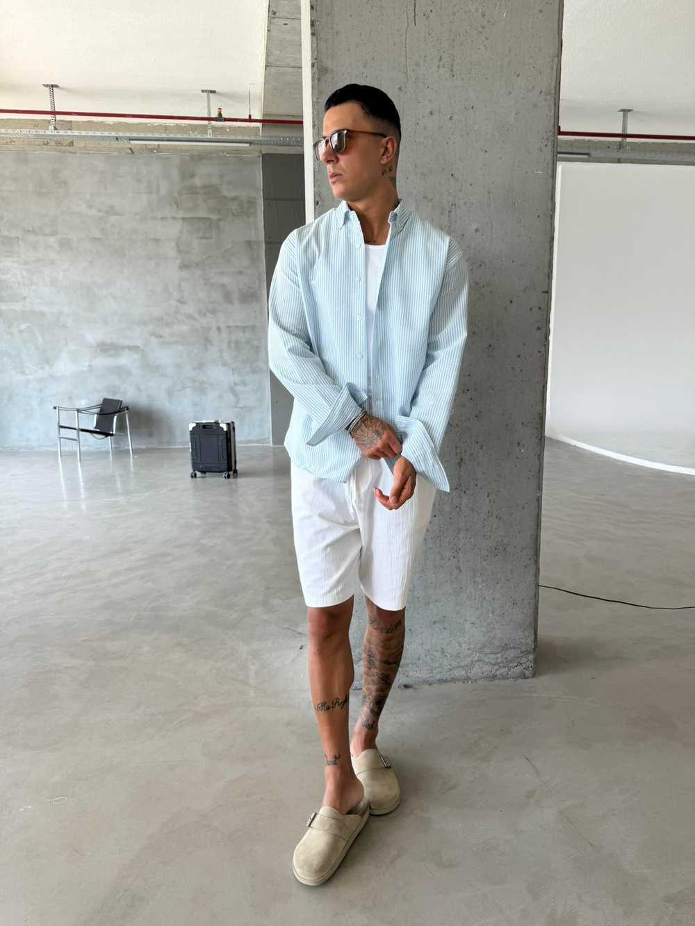 Cizgili Basic Gömlek - Mavi