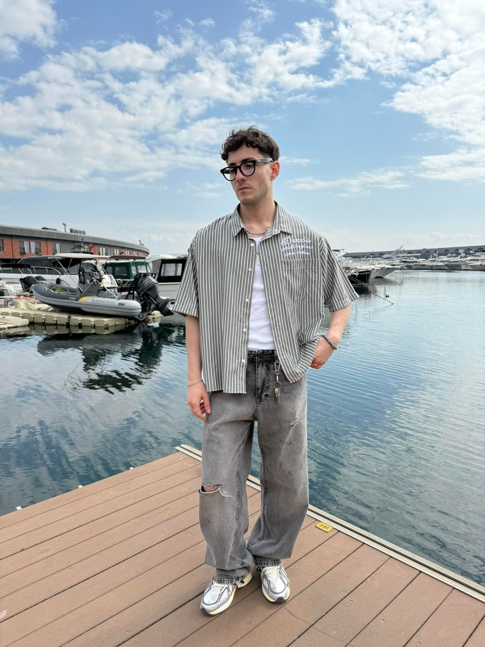 Club Prive Nakış Detay Kısa Kol Gömlek - Gri