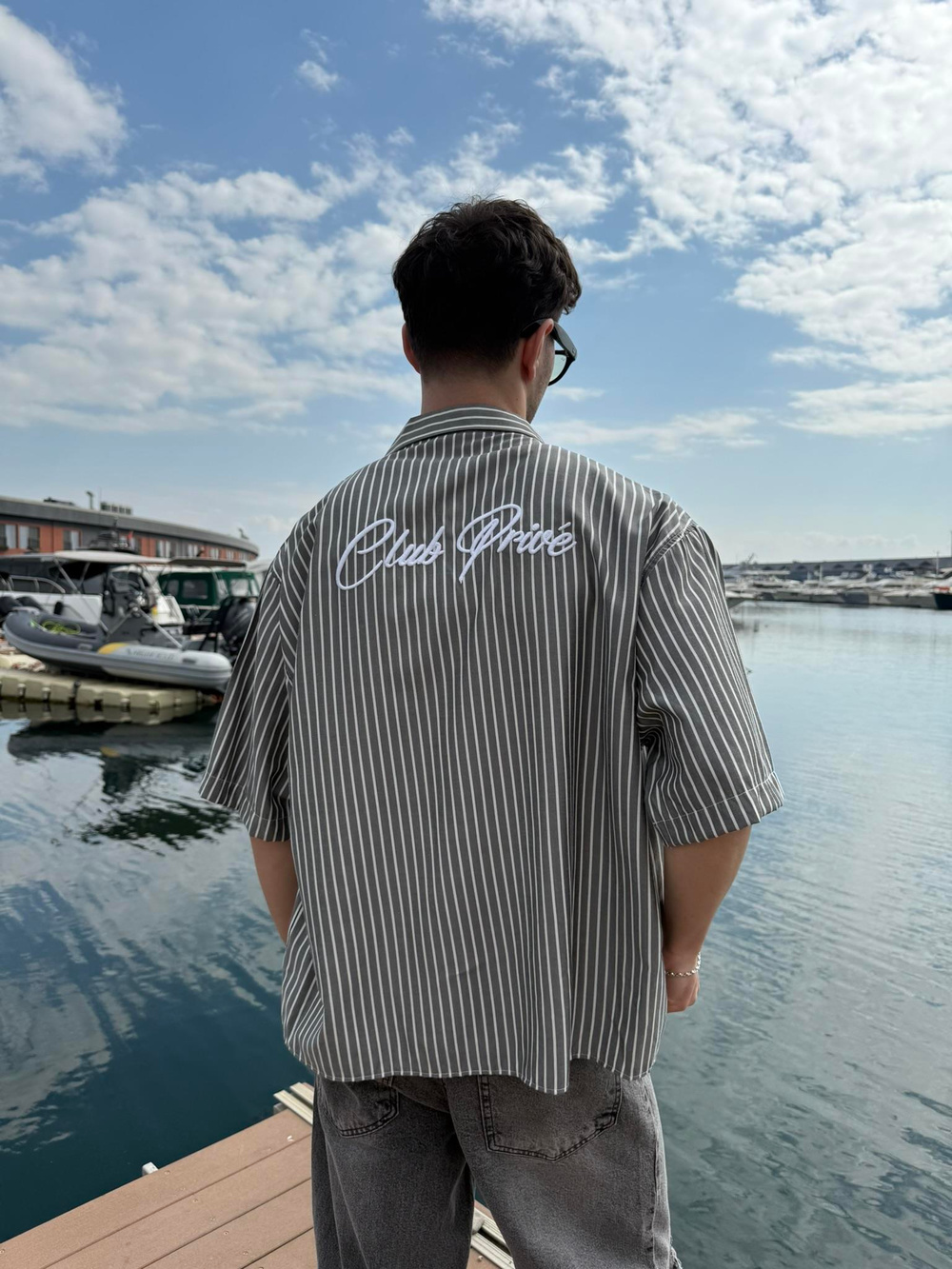 Club Prive Nakış Detay Kısa Kol Gömlek - Gri