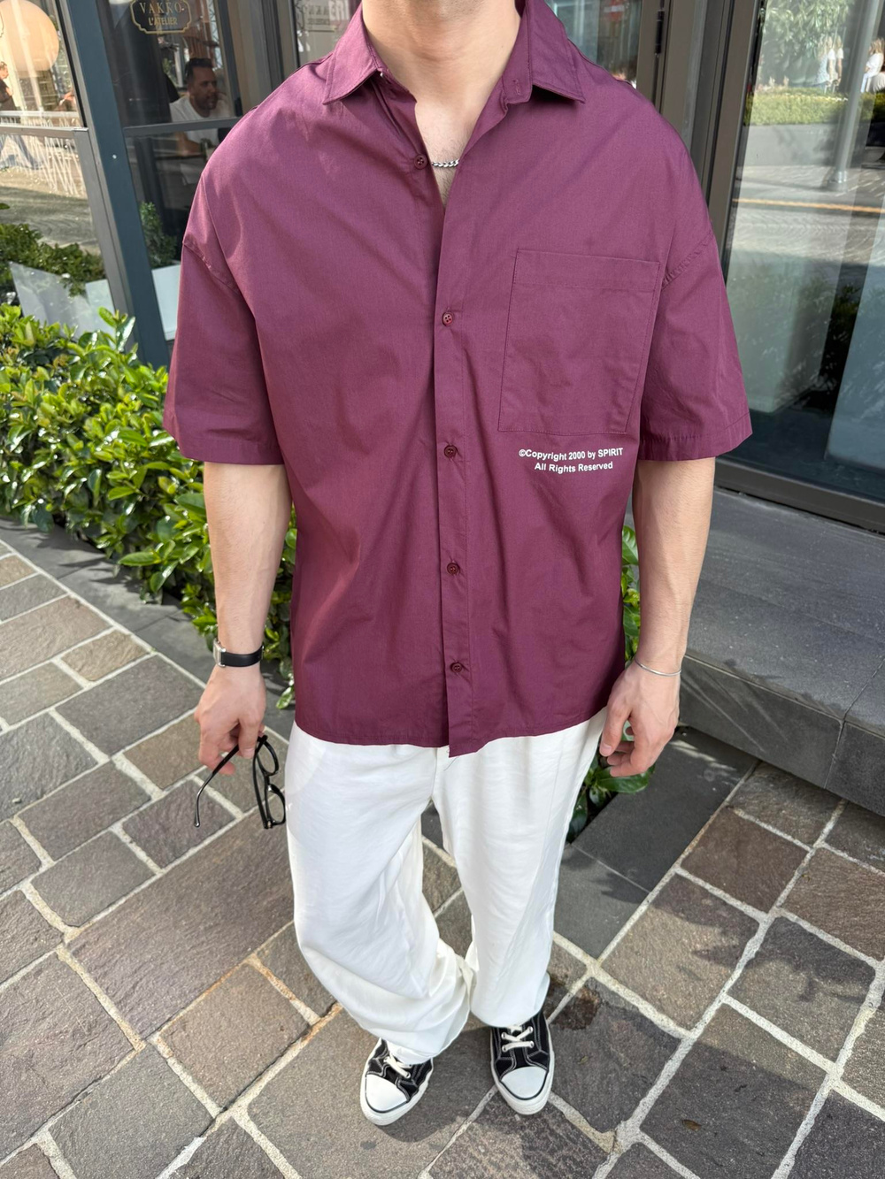 Defiant Baskılı Basic Gömlek - Bordo