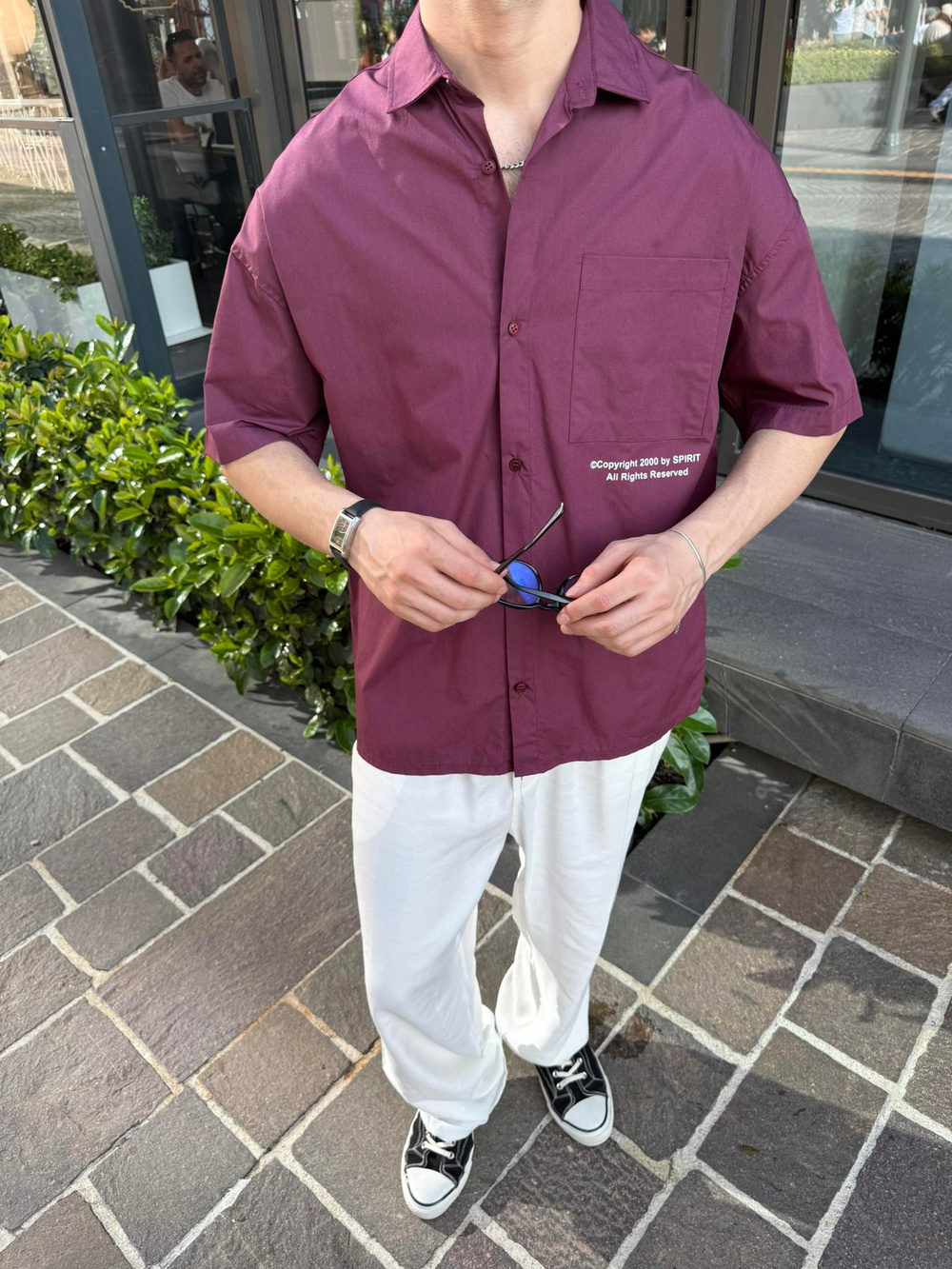 Defiant Baskılı Basic Gömlek - Bordo