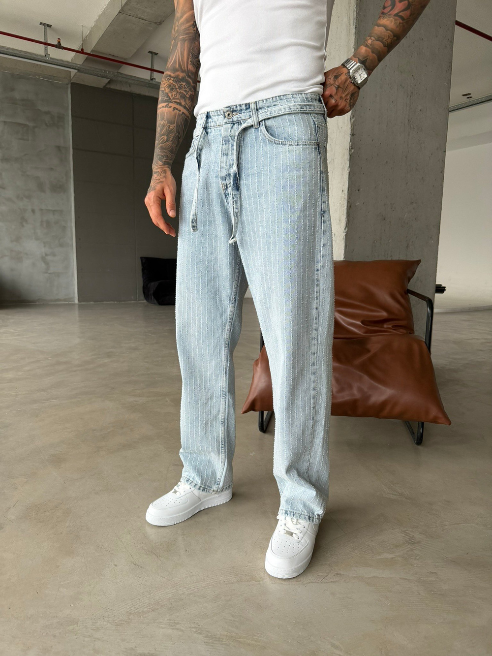 Desing Desenli Premium Baggy Pantolon - Mavi