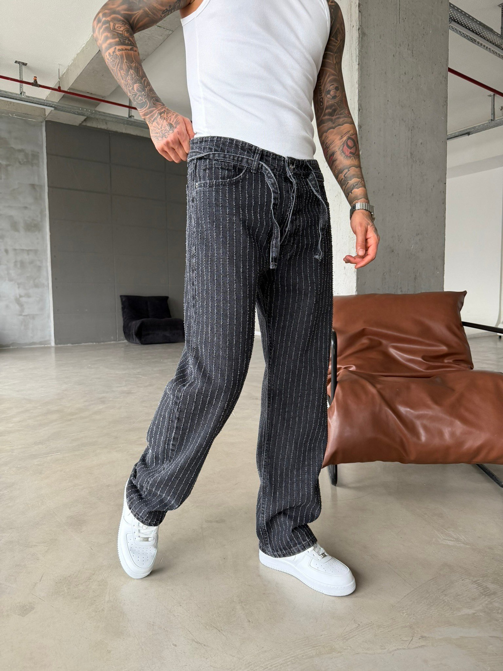 Desing Desenli Premium Baggy Pantolon - Antrasit