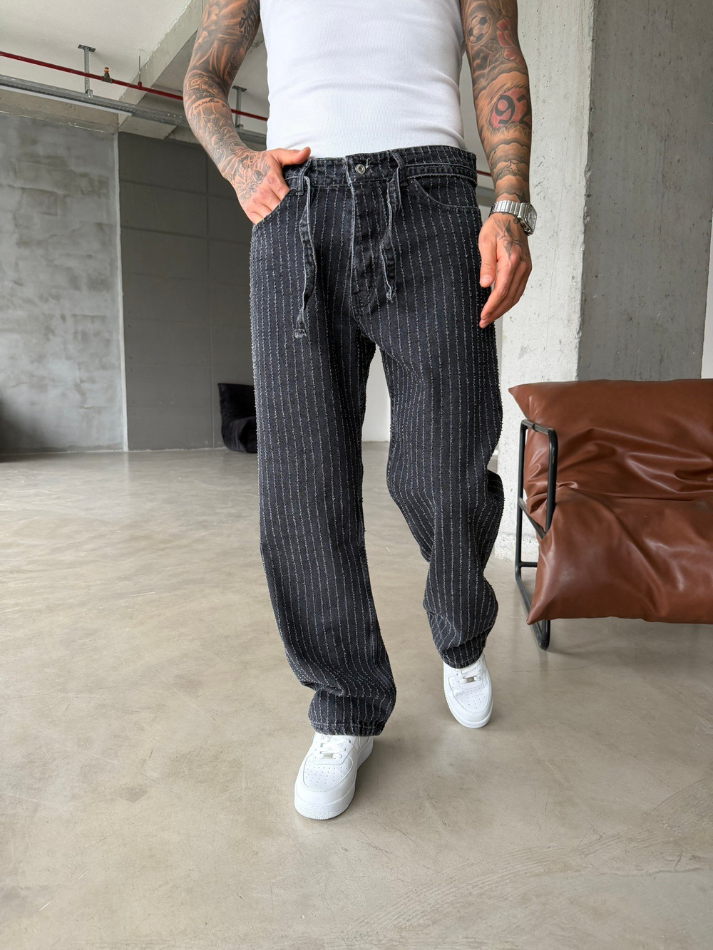 Desing Desenli Premium Baggy Pantolon - Antrasit