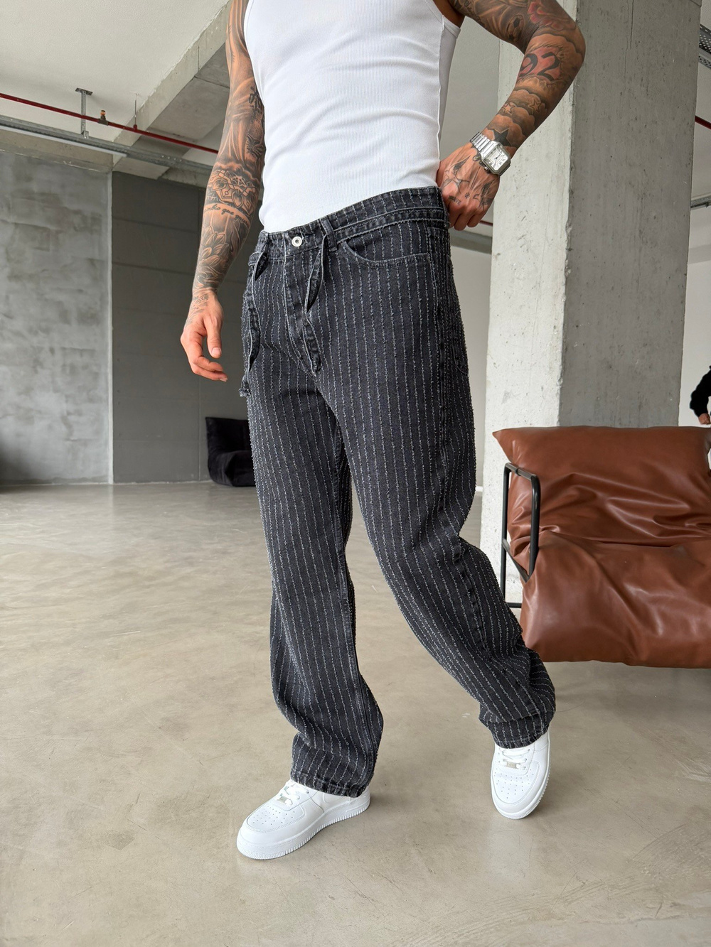 Desing Desenli Premium Baggy Pantolon - Antrasit