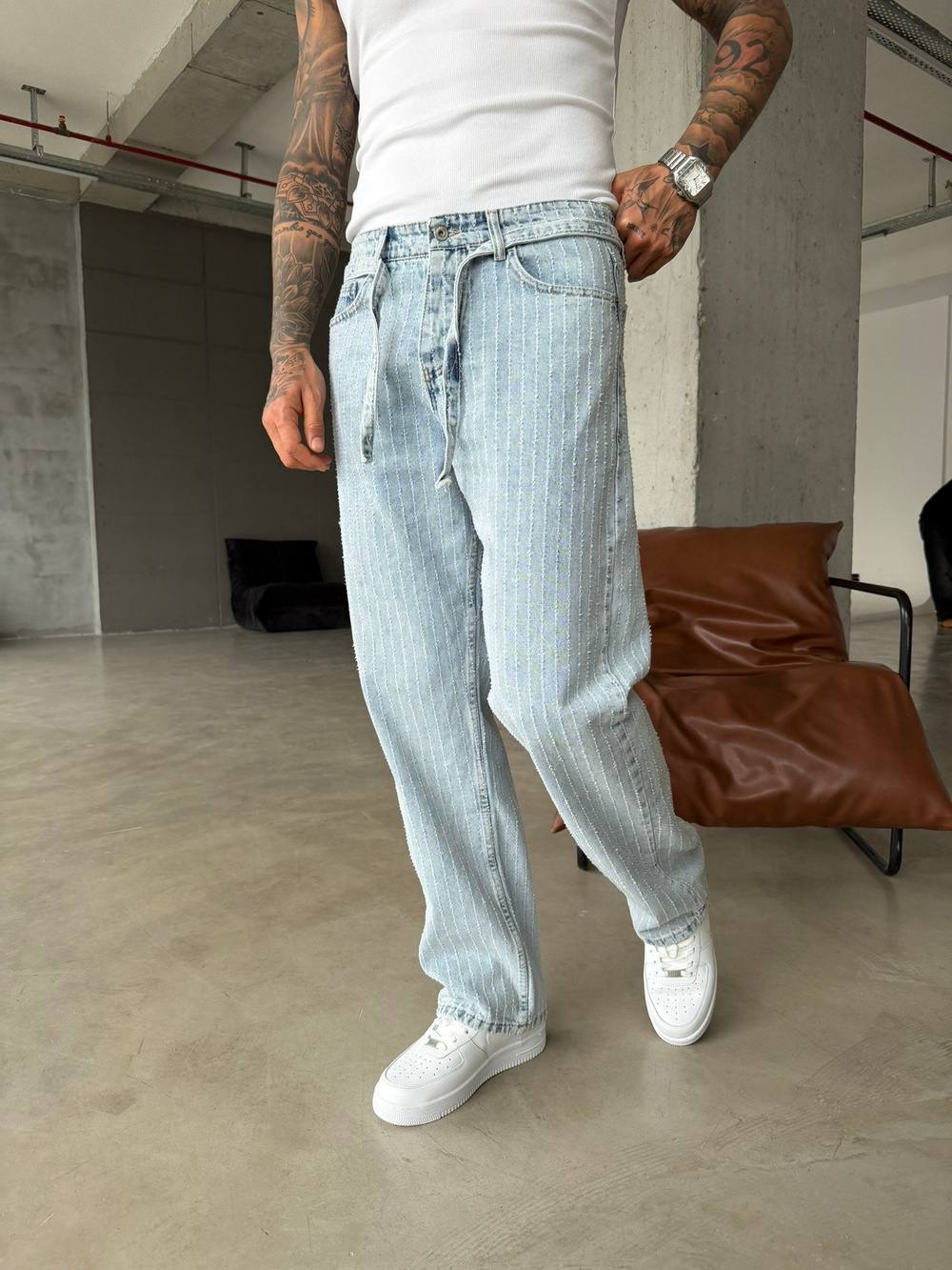 Desing Desenli Premium Baggy Pantolon - Mavi