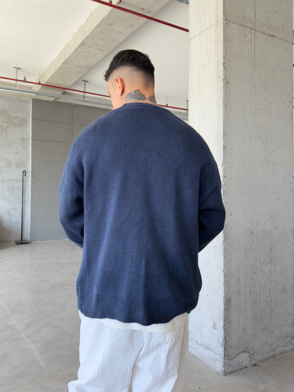 Düğmeli Basic Triko Hıkra - Lacivert