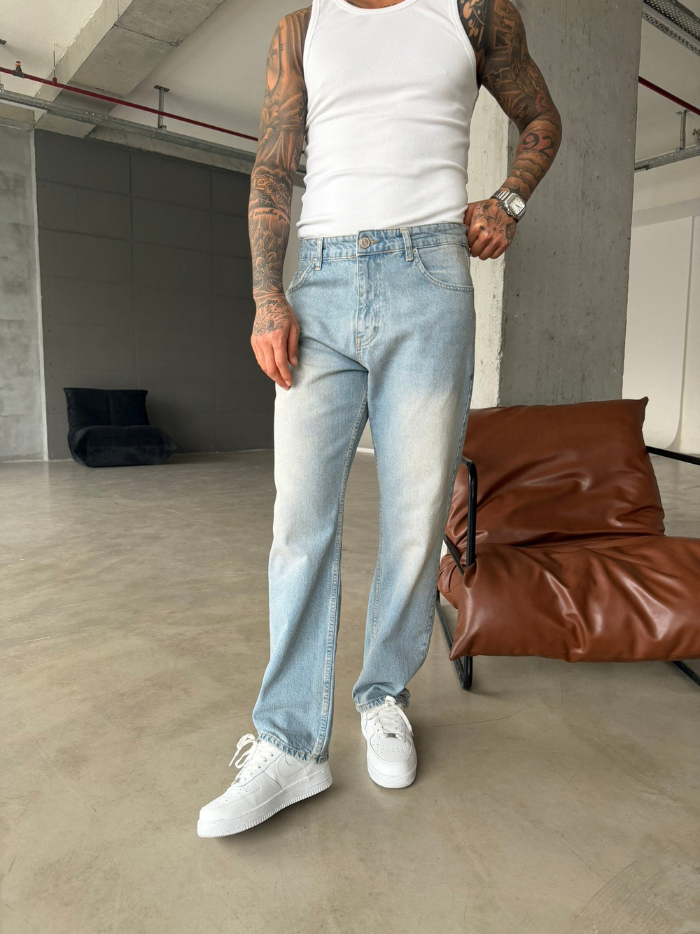 Düz Baggy Fit Basic Pantolon - Buz Mavi