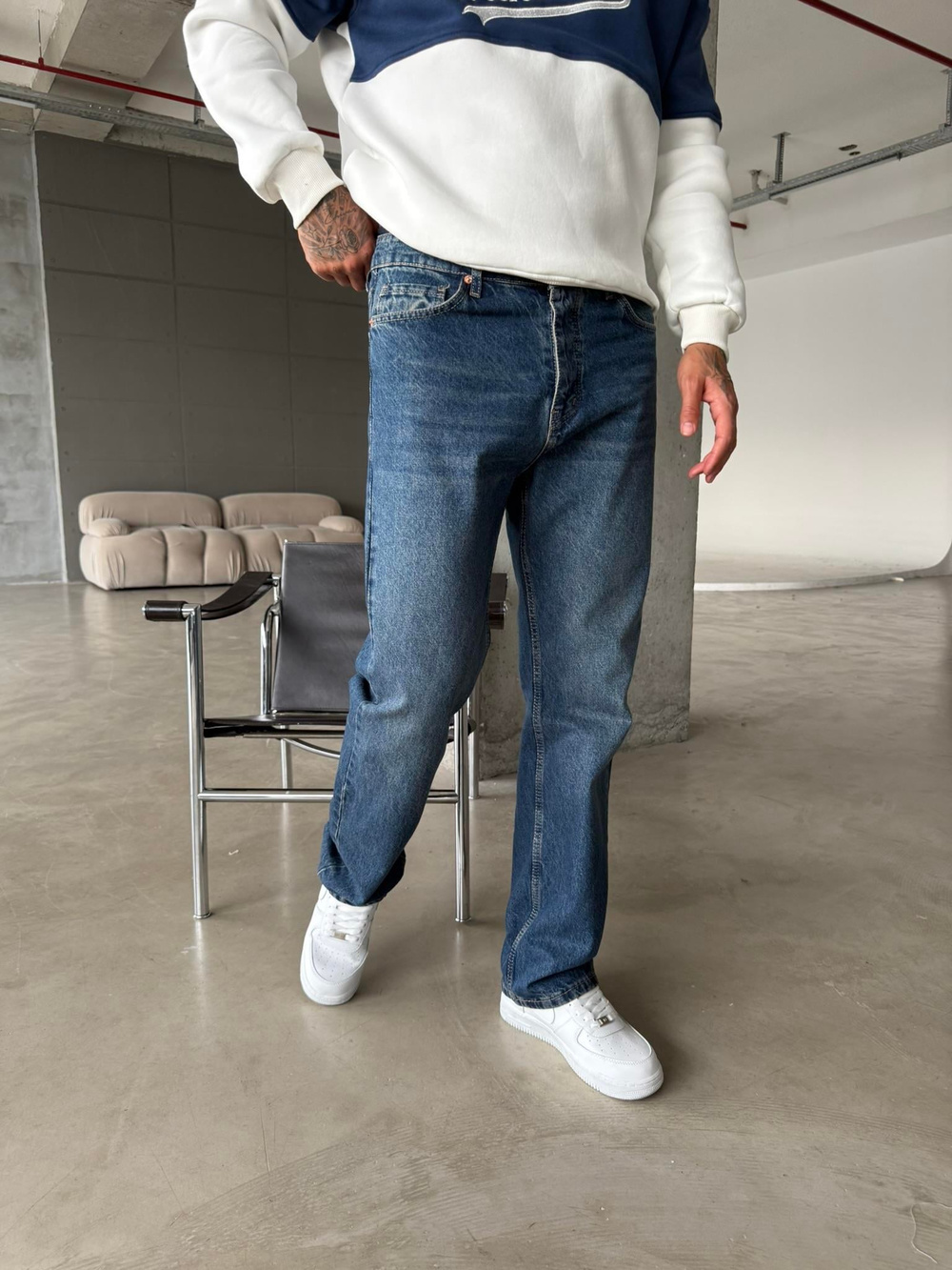 Düz Basic Baggy Pantolon - İndigo