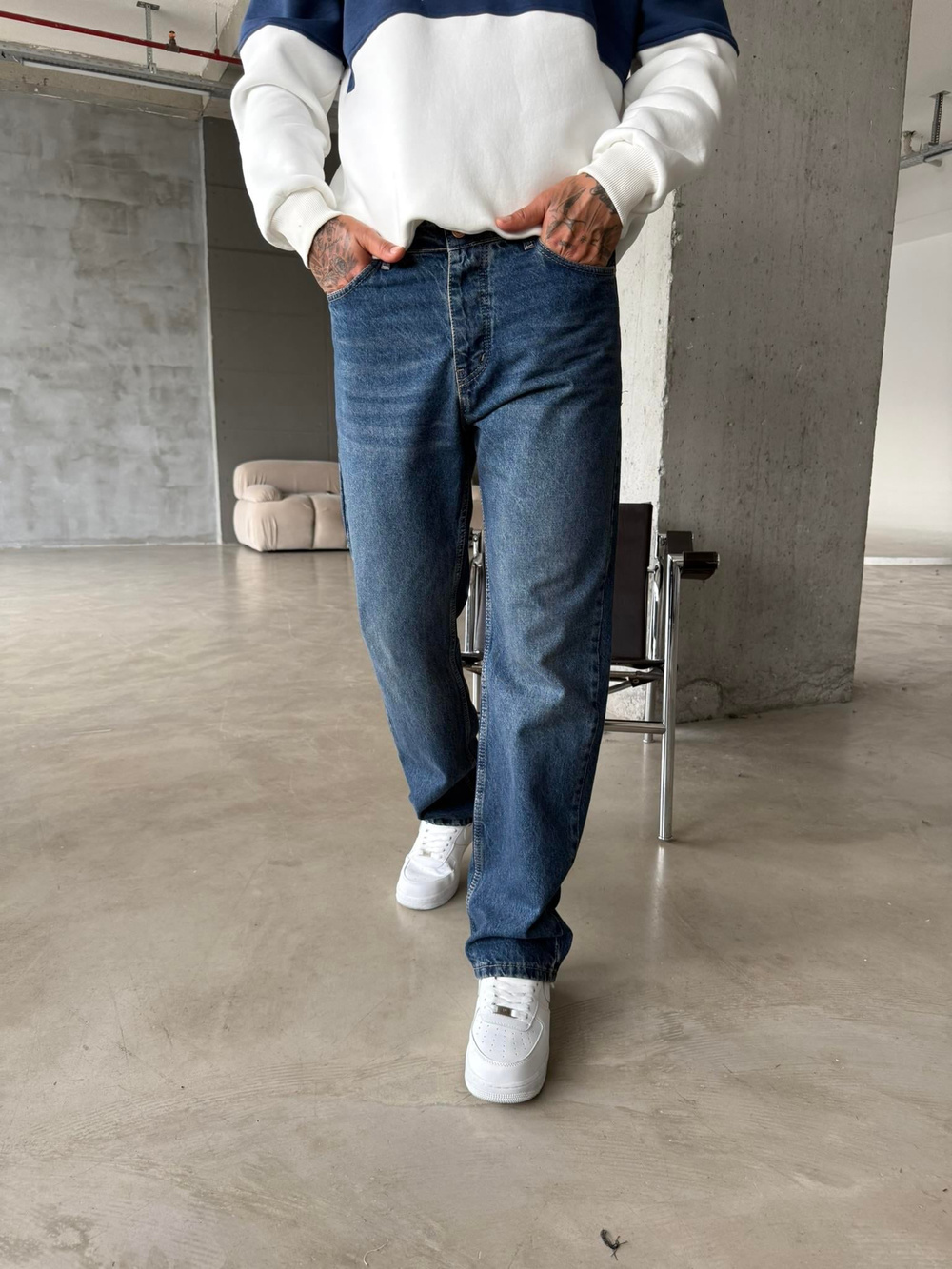 Düz Basic Baggy Pantolon - İndigo