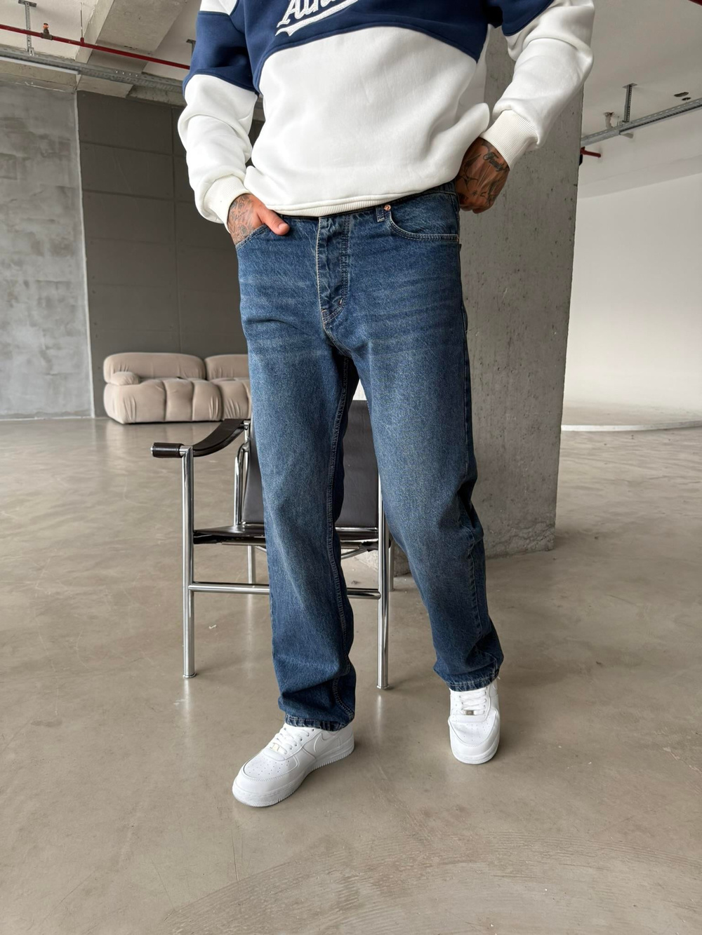 Düz Basic Baggy Pantolon - İndigo