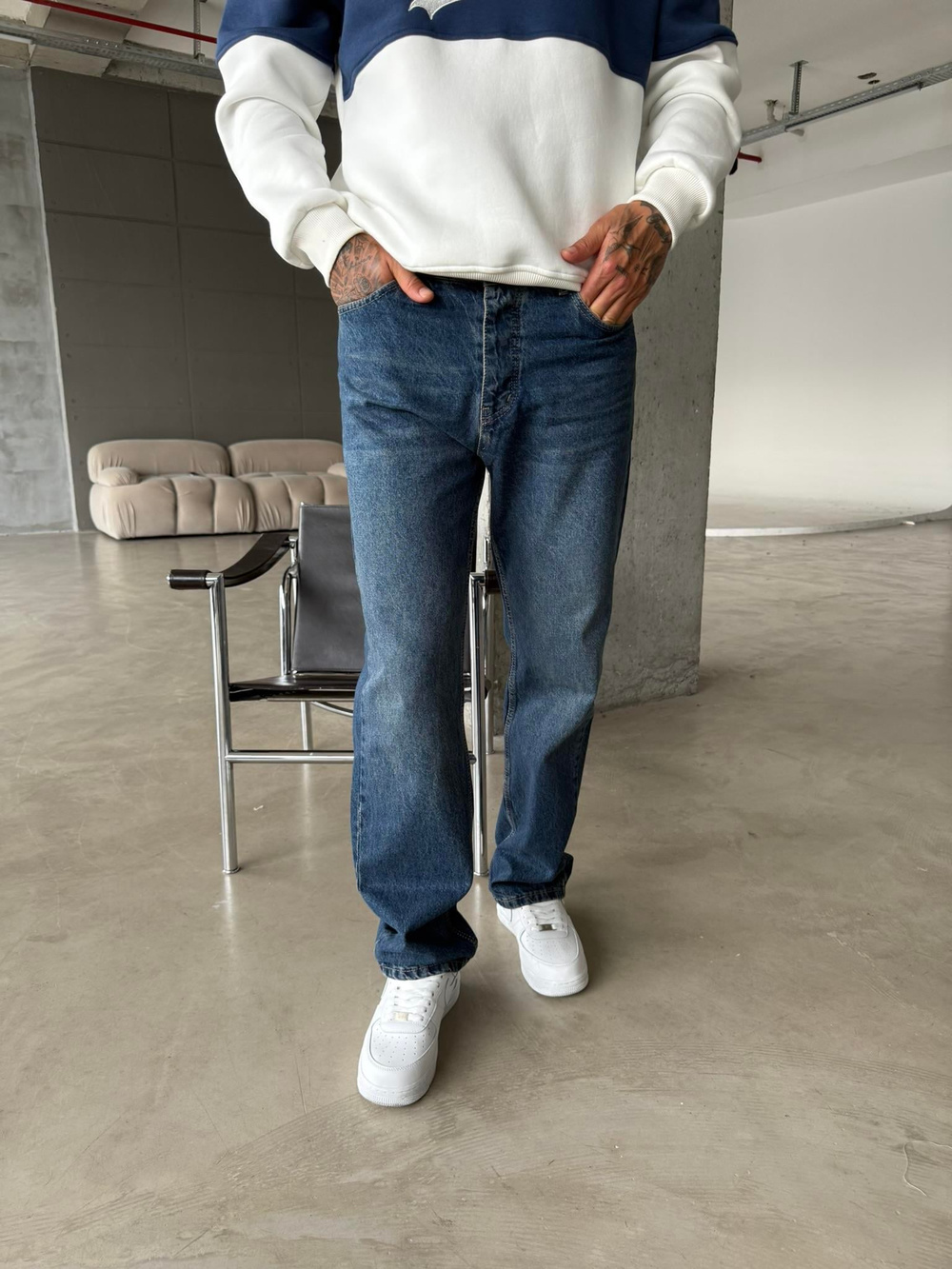 Düz Basic Baggy Pantolon - İndigo