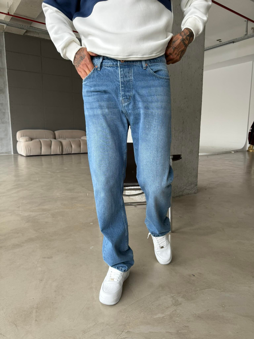 Düz Basic Baggy Pantolon - Mavi