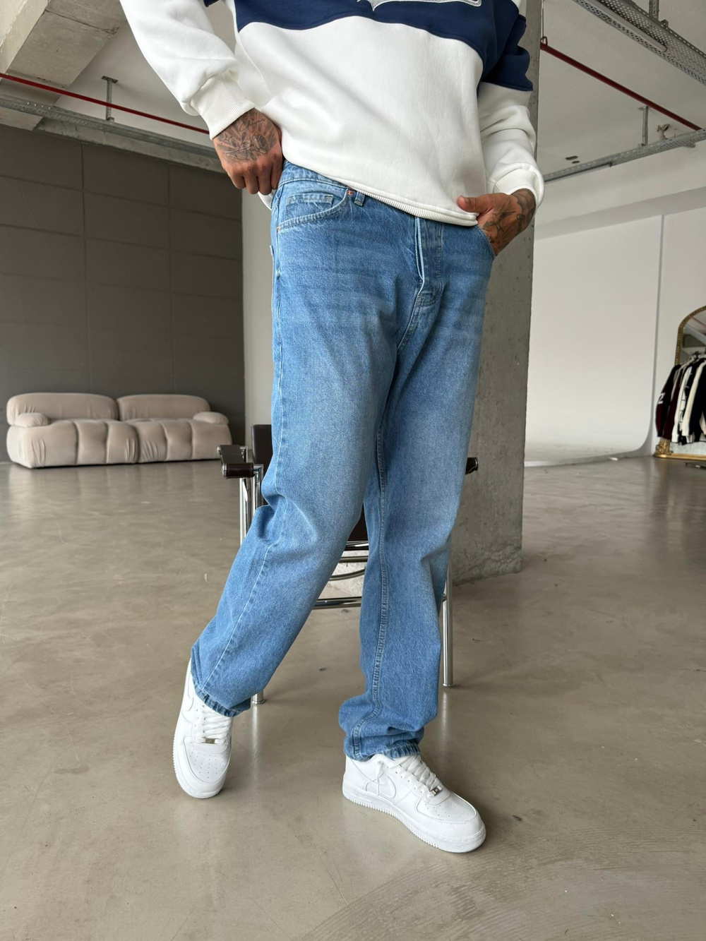 Düz Basic Baggy Pantolon - Mavi