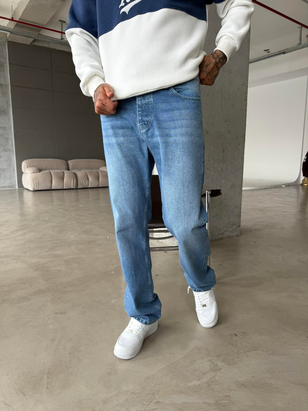 Düz Basic Baggy Pantolon - Mavi