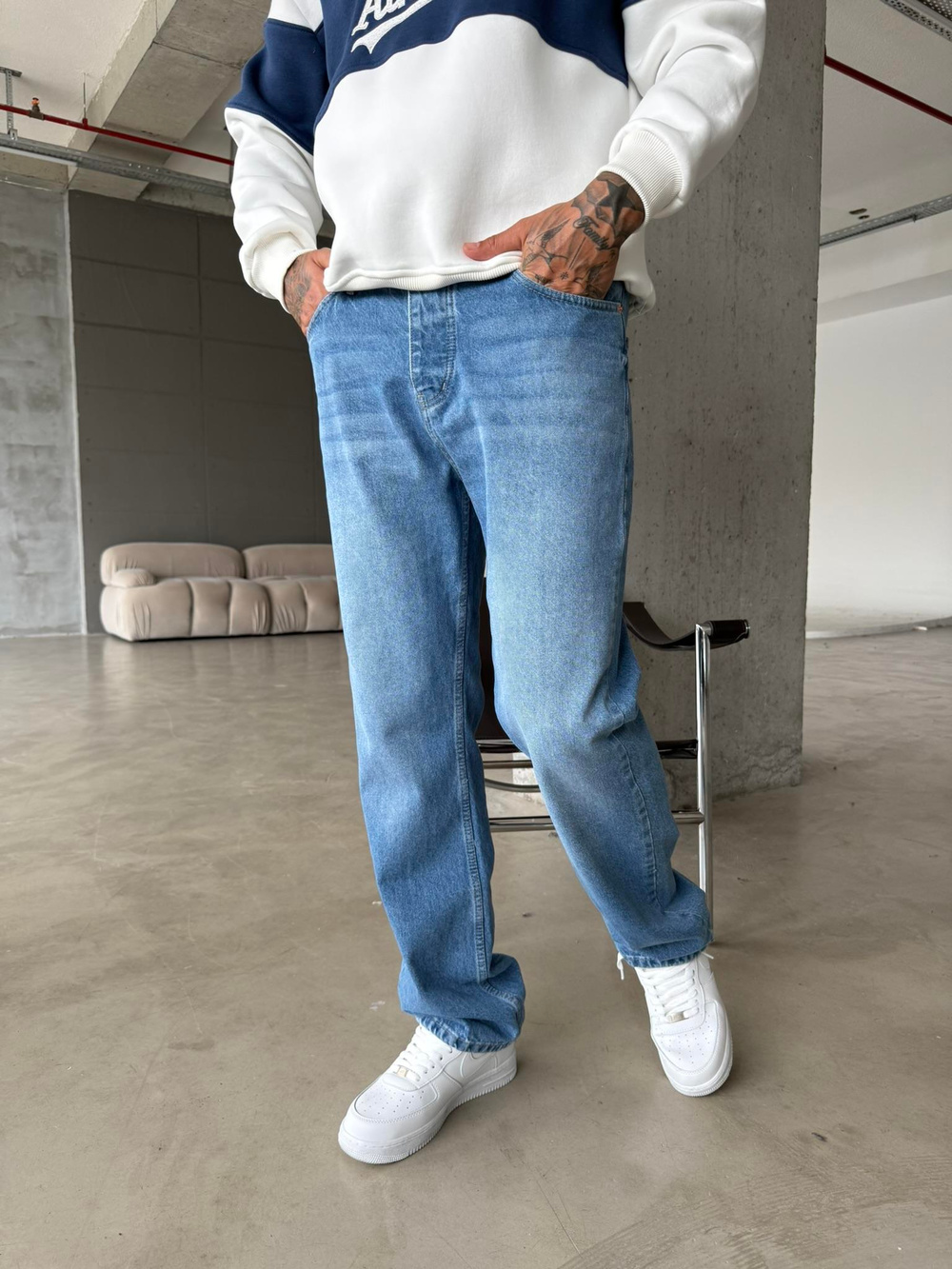 Düz Basic Baggy Pantolon - Mavi