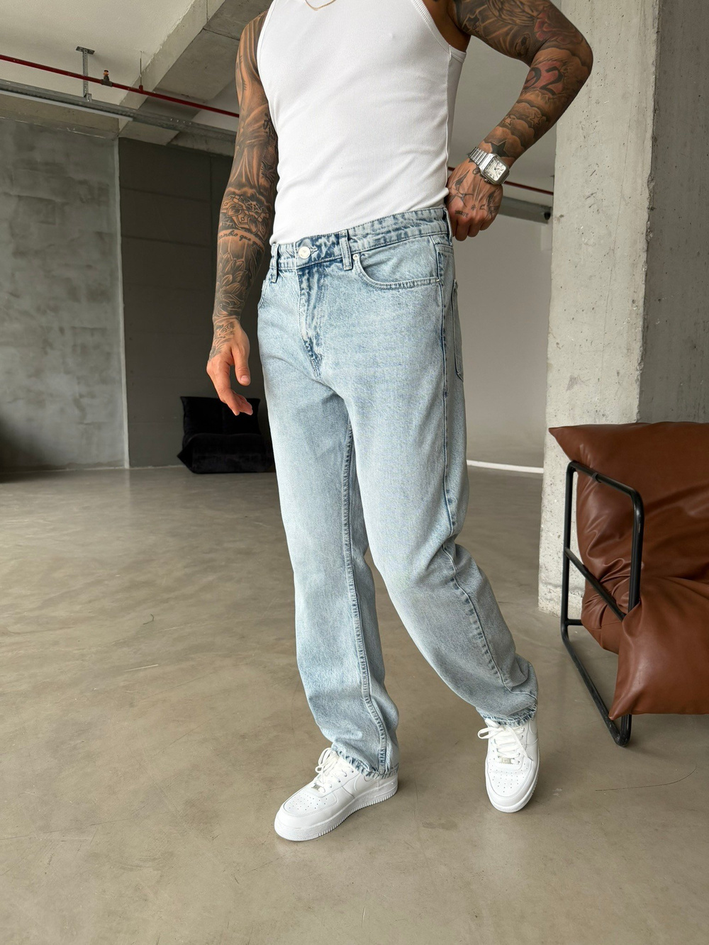 Düz Basic Detaylı Baggy Fit Pantolon - Buz Mavi