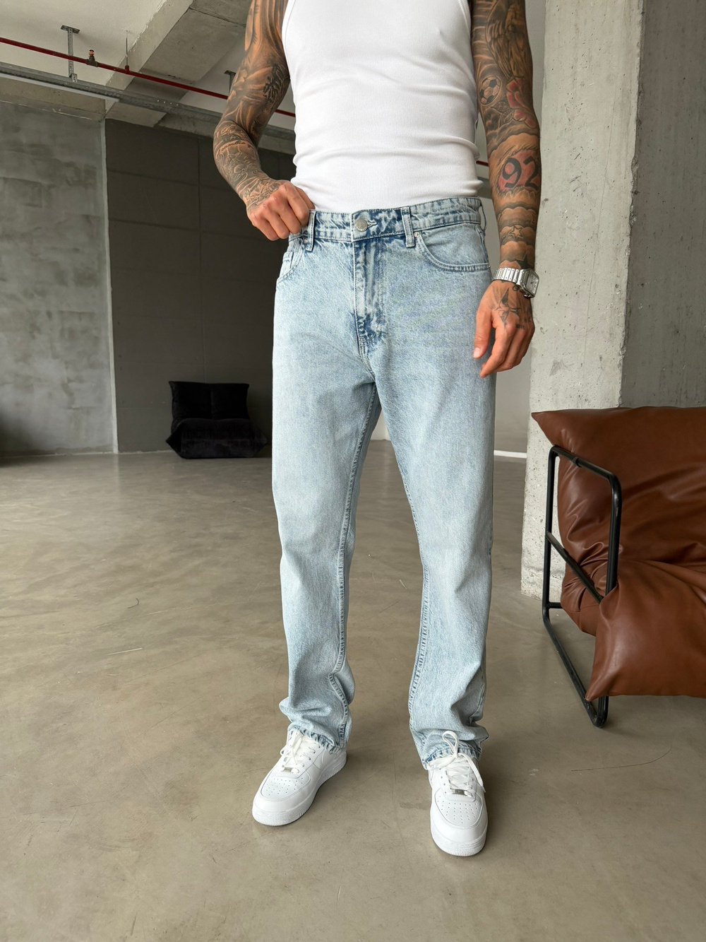 Düz Basic Detaylı Baggy Fit Pantolon - Buz Mavi